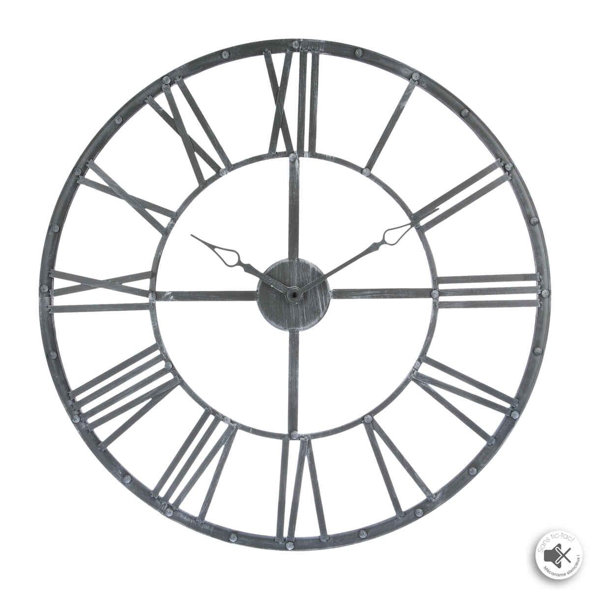 PENDULE METAL VINTAGE GRIS D.70CM