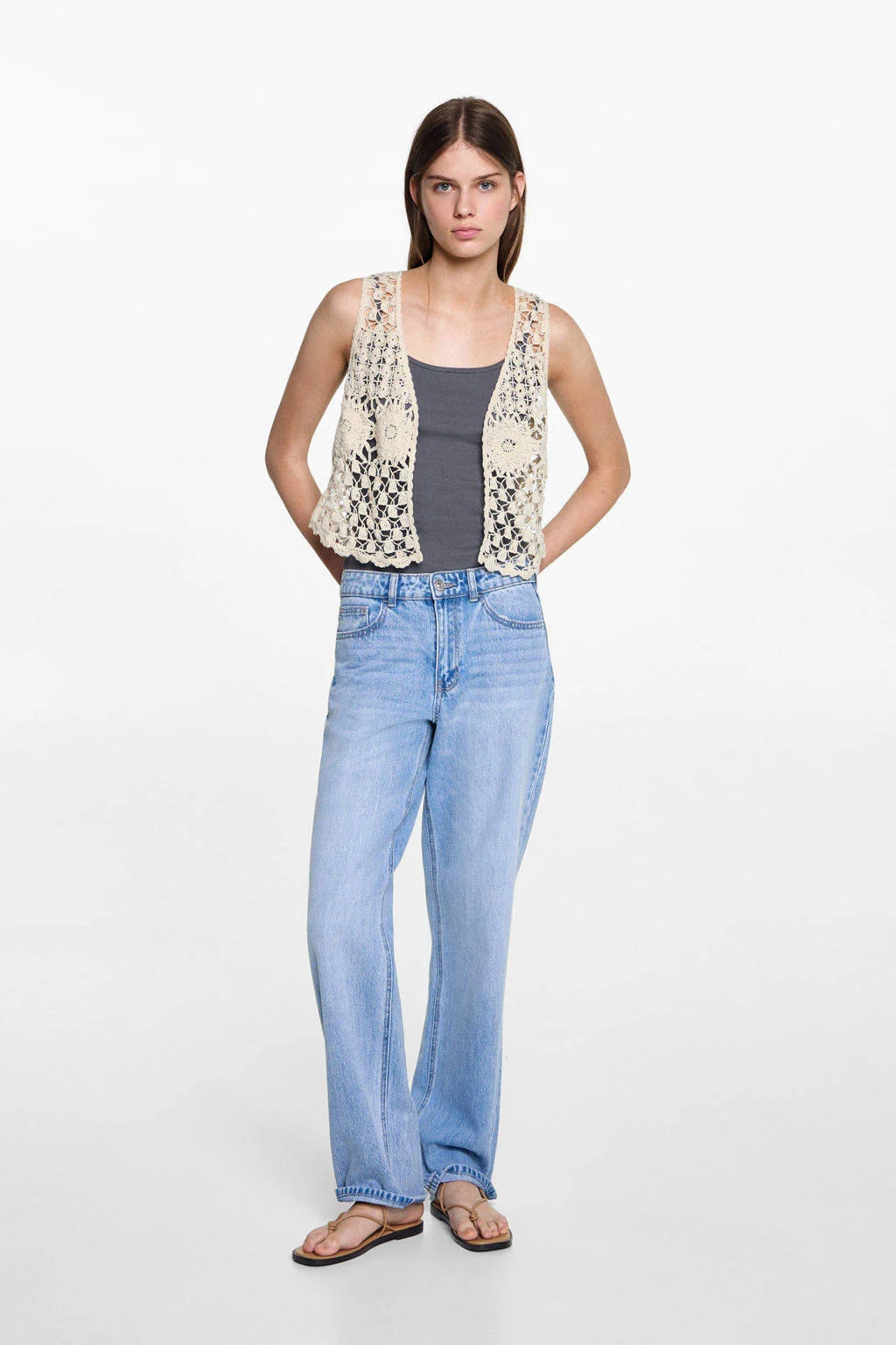 MANGO TEEN gehaakt gilet beige