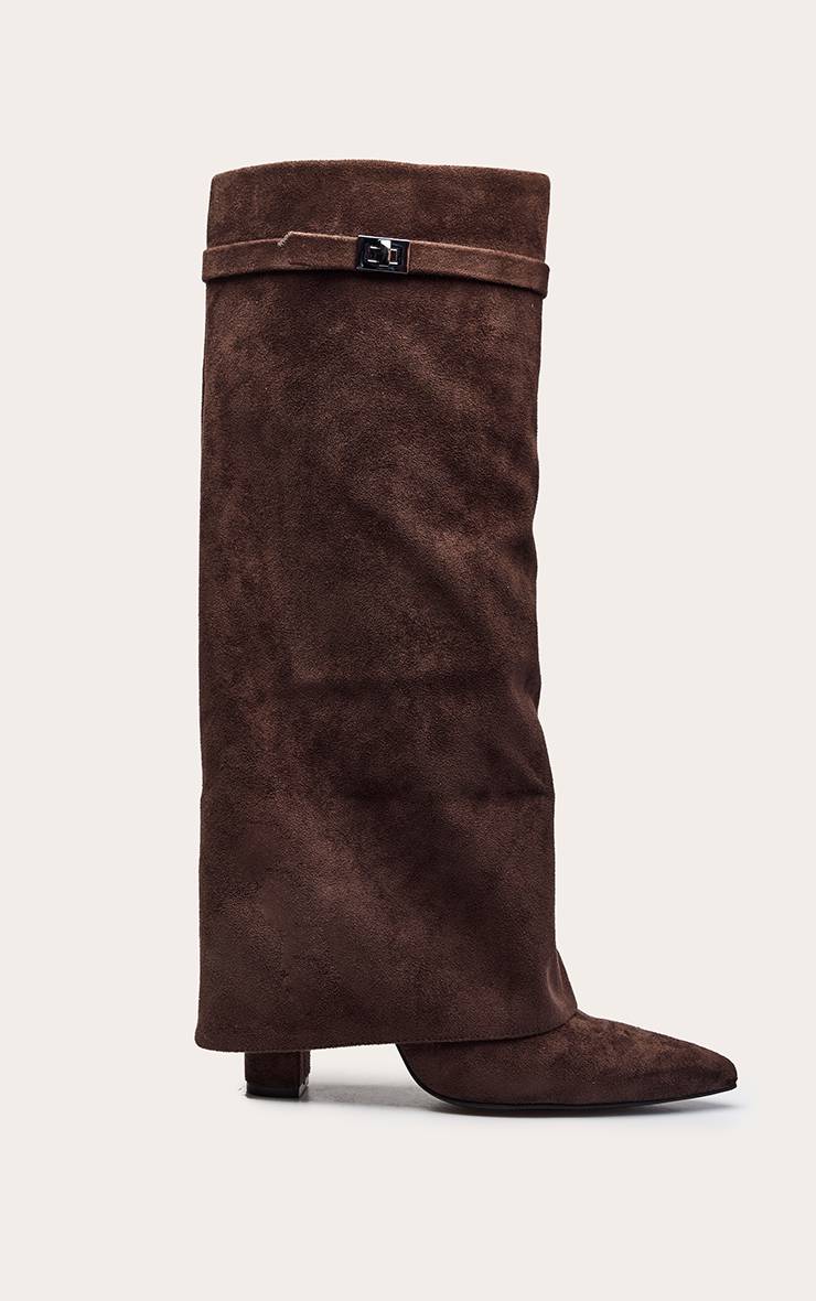 Chocolat Botte Haute À Talon Bloc En Faux Suède À Bout Pointu Avec Revers