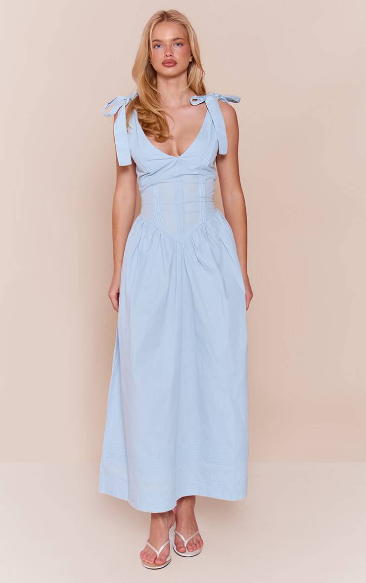 Bleu Layette Robe Maxi En Popeline De Coton Avec Taille En V
