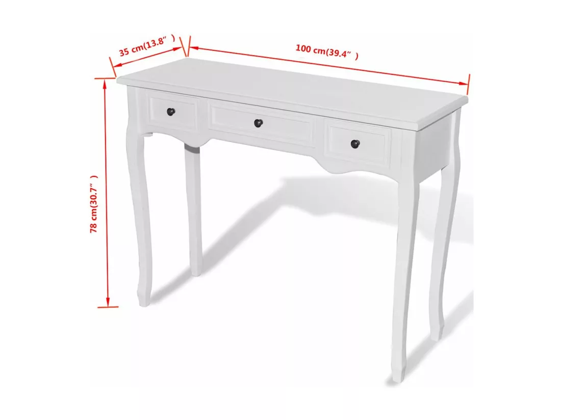 Table de console et coiffeuse avec 3 tiroirs Blanc