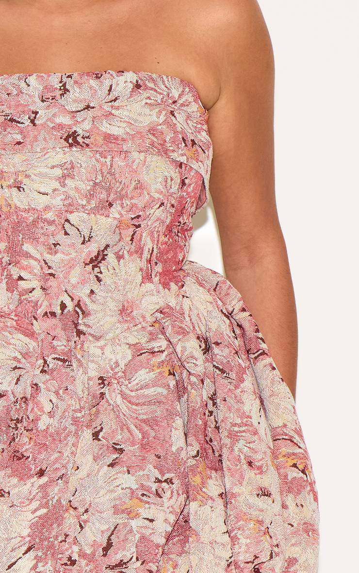 Rose Robe Bandeau À Jupe Bouffante Extrême Motif Tapisserie Florale Grande Taille