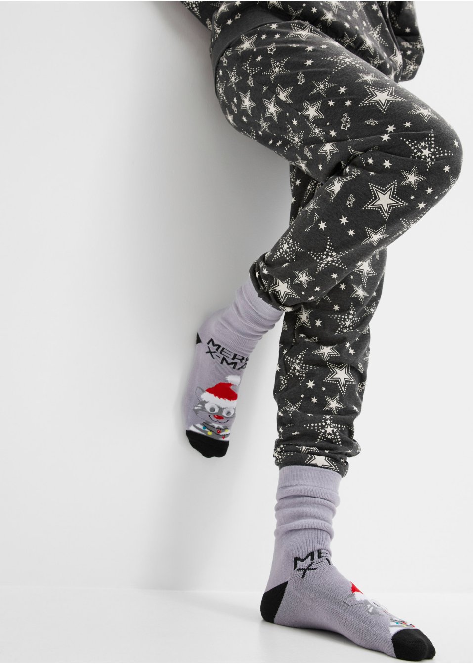 Lot de 2 paires de chaussettes thermo avec pompons et yeux, avec carte cadeau