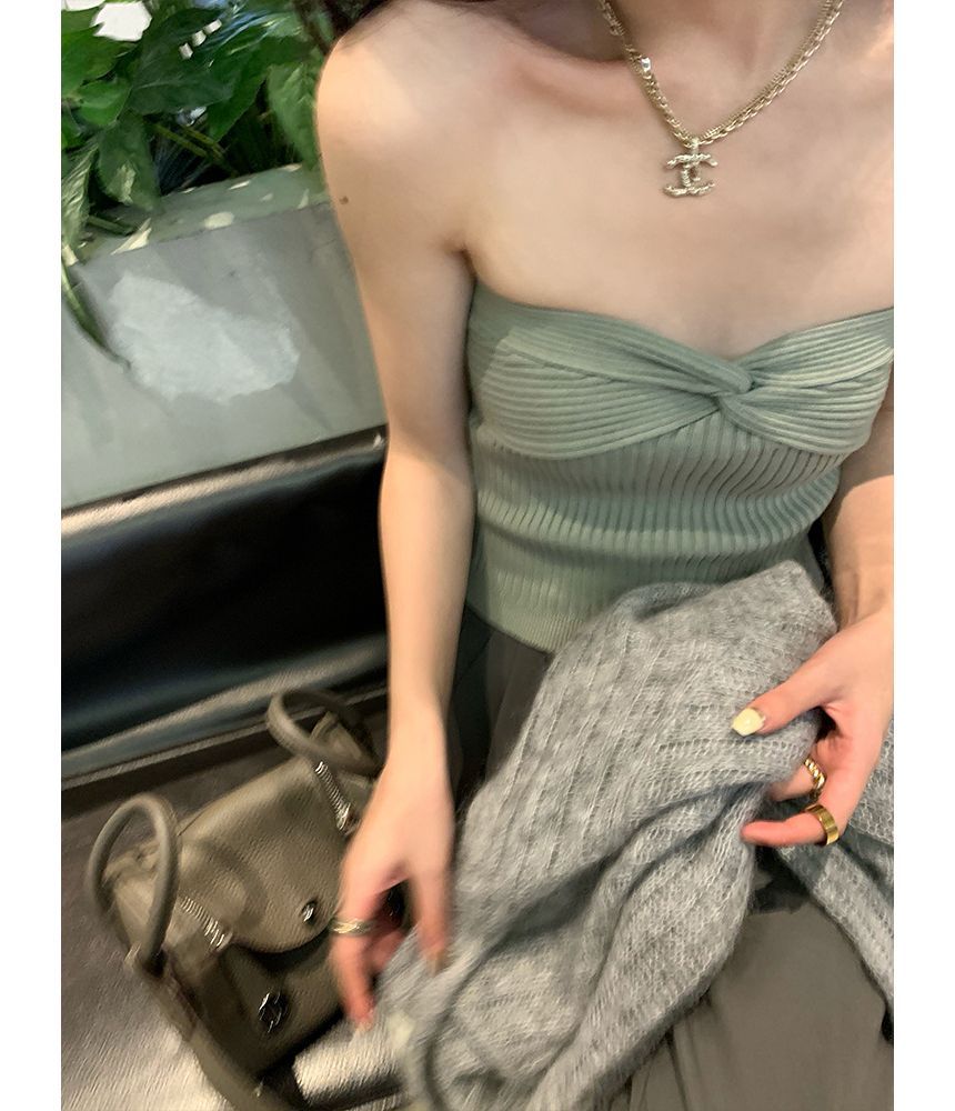 YUNBO - Geknoopte geribbelde crop top