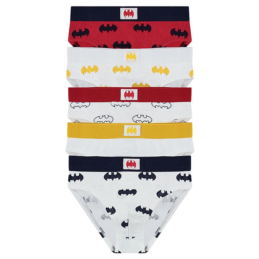 Lot de 5 slips en coton avec logo BATMAN all-over - Blanc
