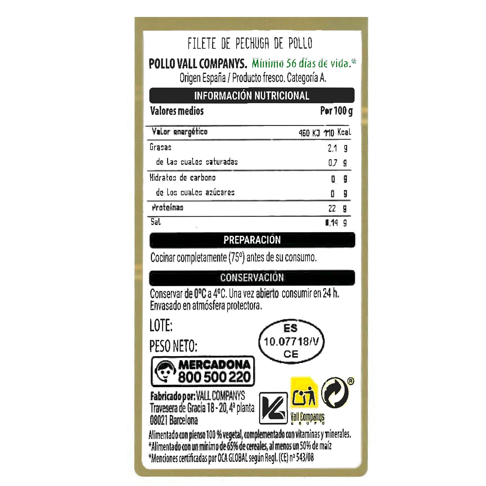 Filets de poitrine de poulet certifiés nourris avec 50 % de maïs