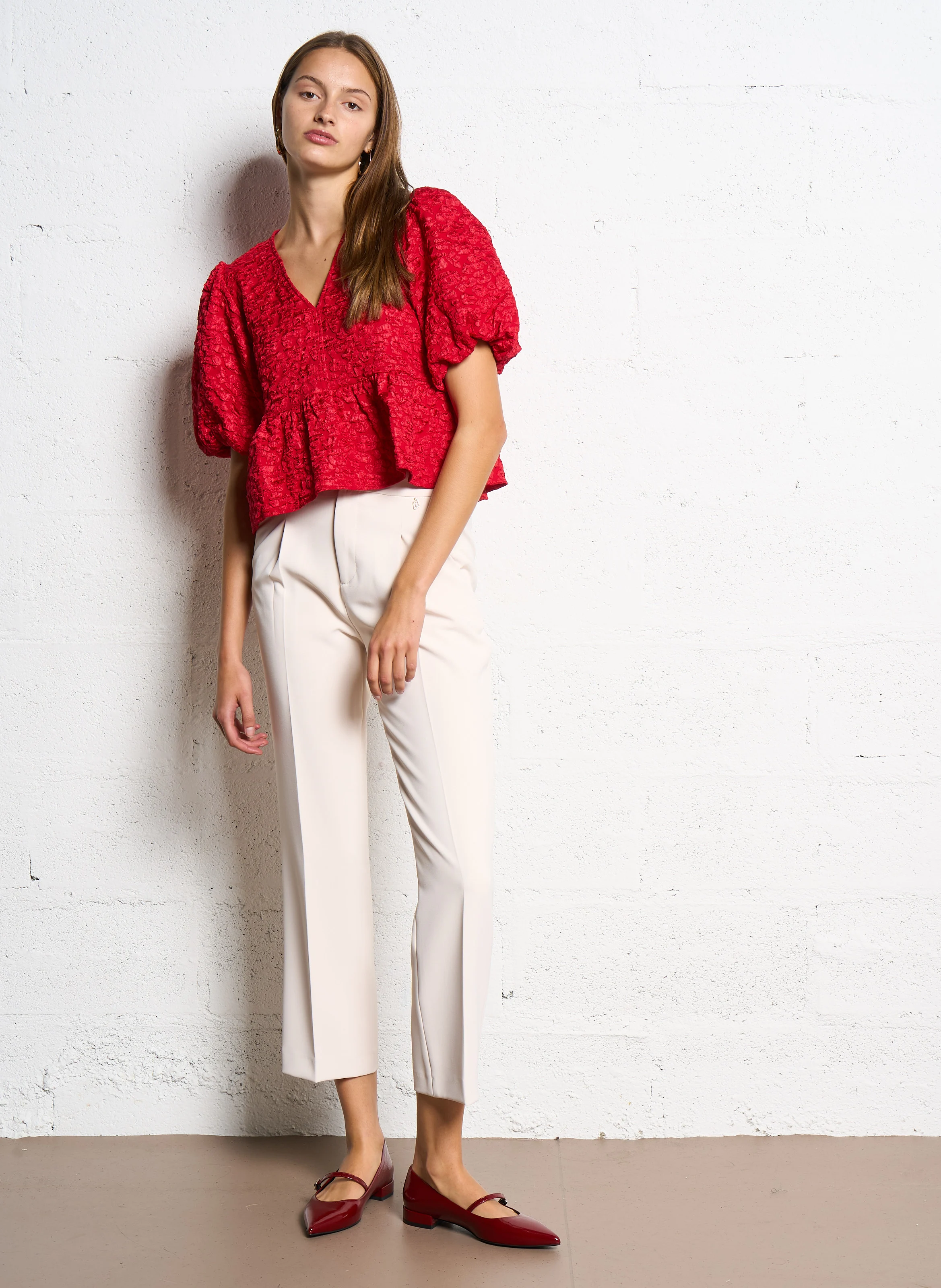 Pantalon droit à plis | Beige