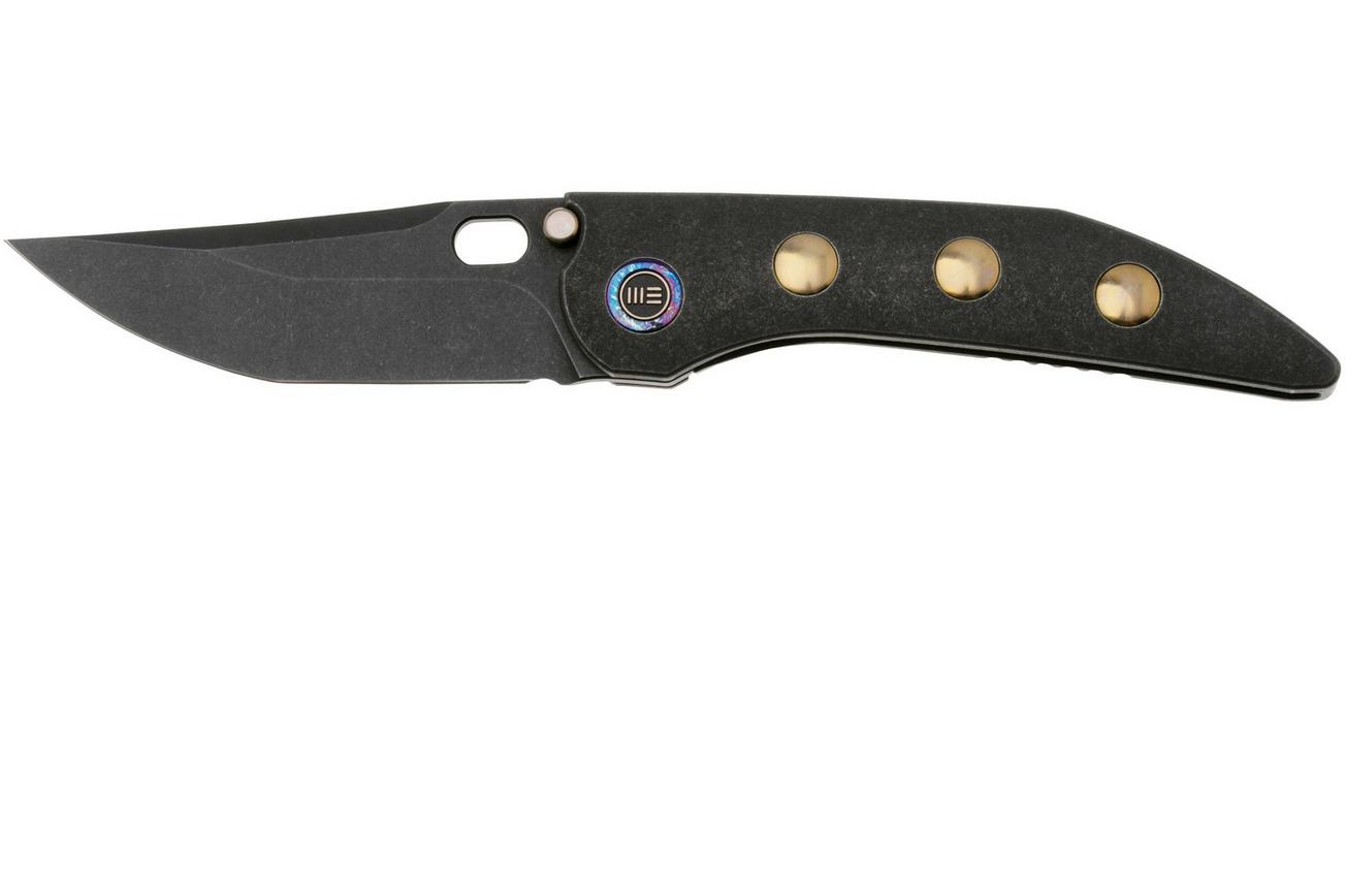 WE Knife Attor WE23037-1 Black Stonewashed CPM 20CV, Black Titanium, Golden Titanium Inlay zakmes, Dalibor Bergam design