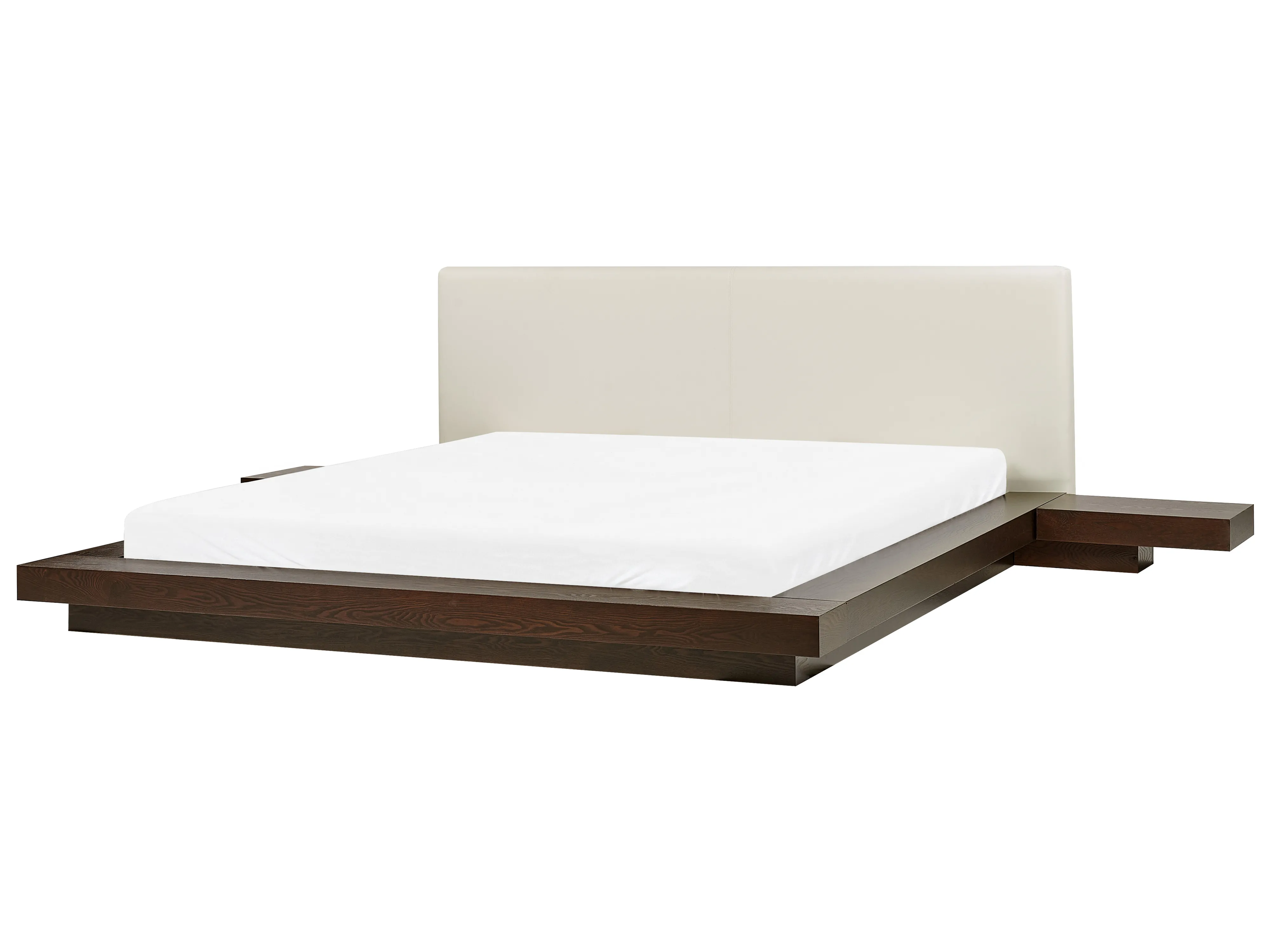 Bed met LED-verlichting Kunstleer ZEN 180 x 200 cm Donker essenhout