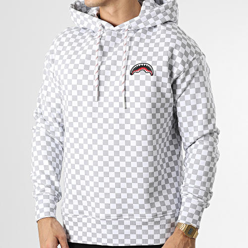 Sweat Capuche A Carreaux Basic Cap Check SP229 Blanc Gris