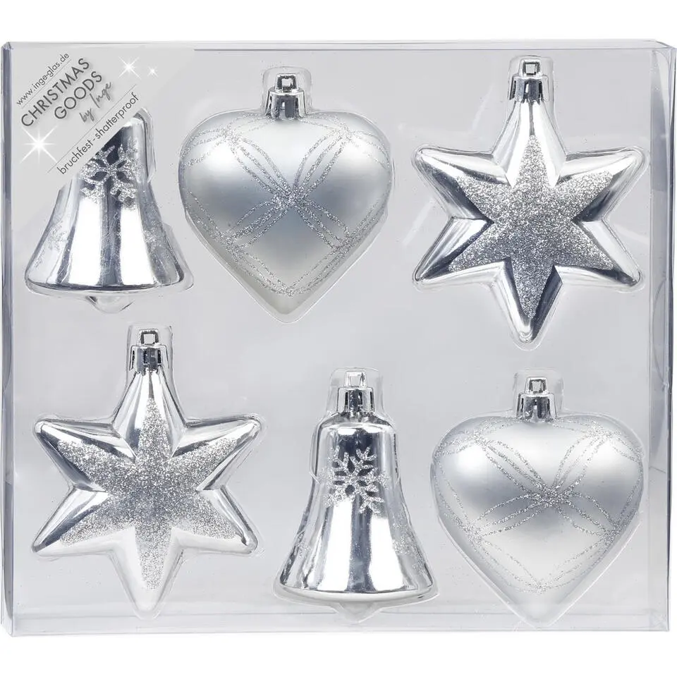 Christmas goods Kersthangers - 6x - figuurtjes - zilver - 9 cm