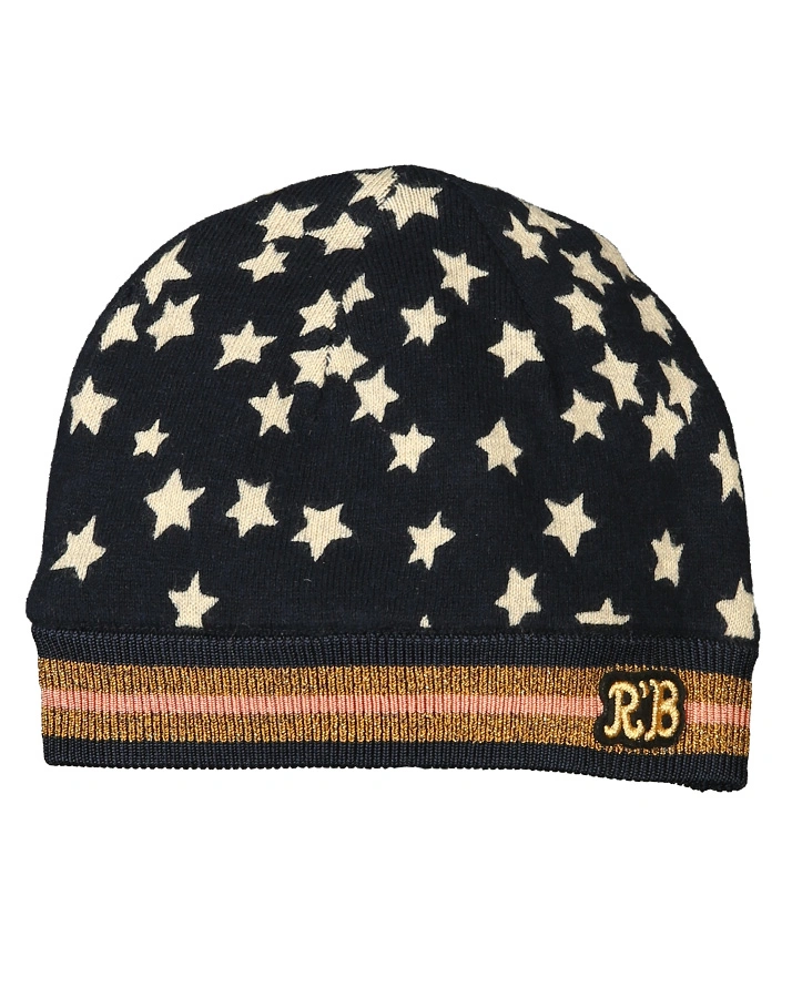 Strickmütze KLEINE STERNE mit Wolle in dunkelblau