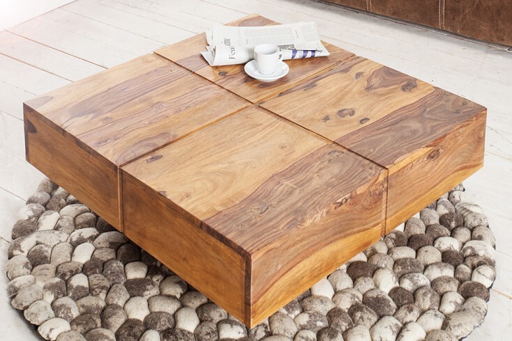 Design Massivholz Couchtisch BOLT 70cm braun Sheesham stone finish Handarbeit