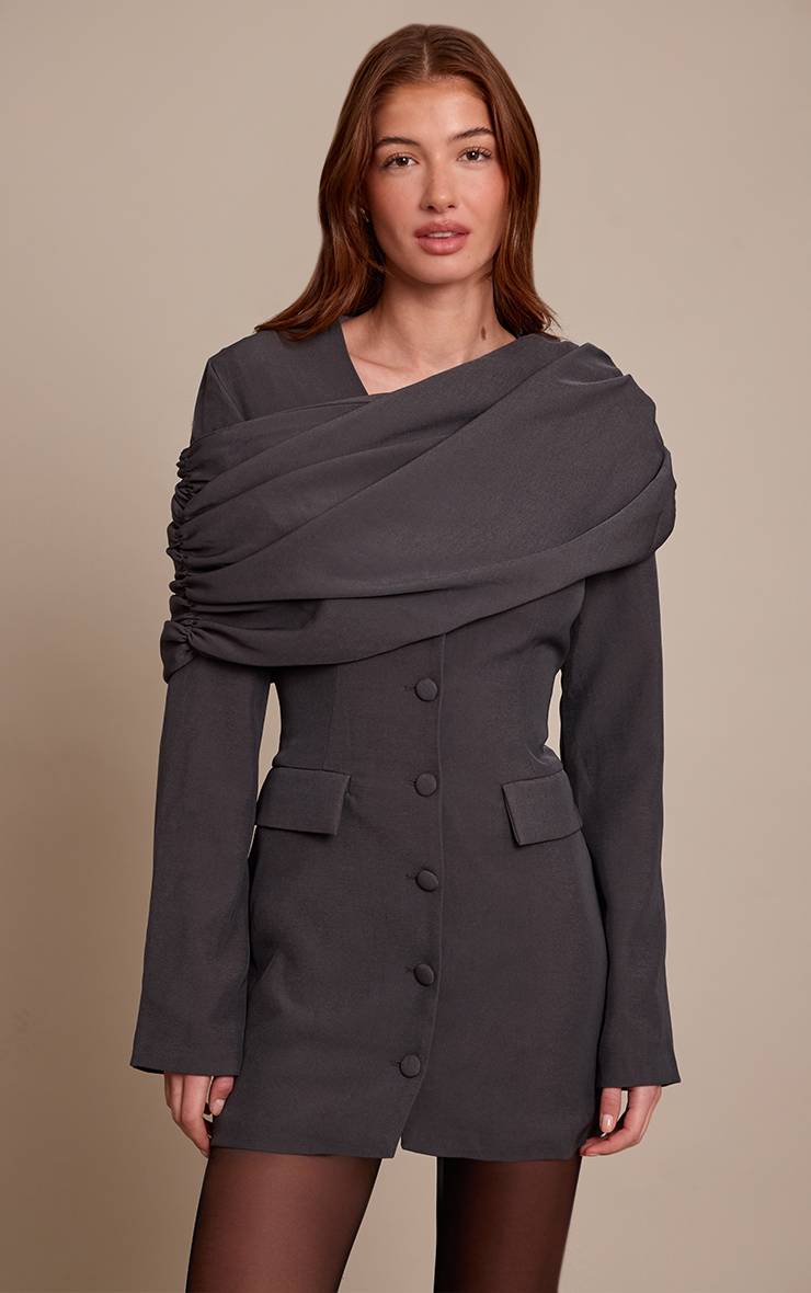 Gris Robe Blazer Cintrée Avec Détail Ceinture Drapée