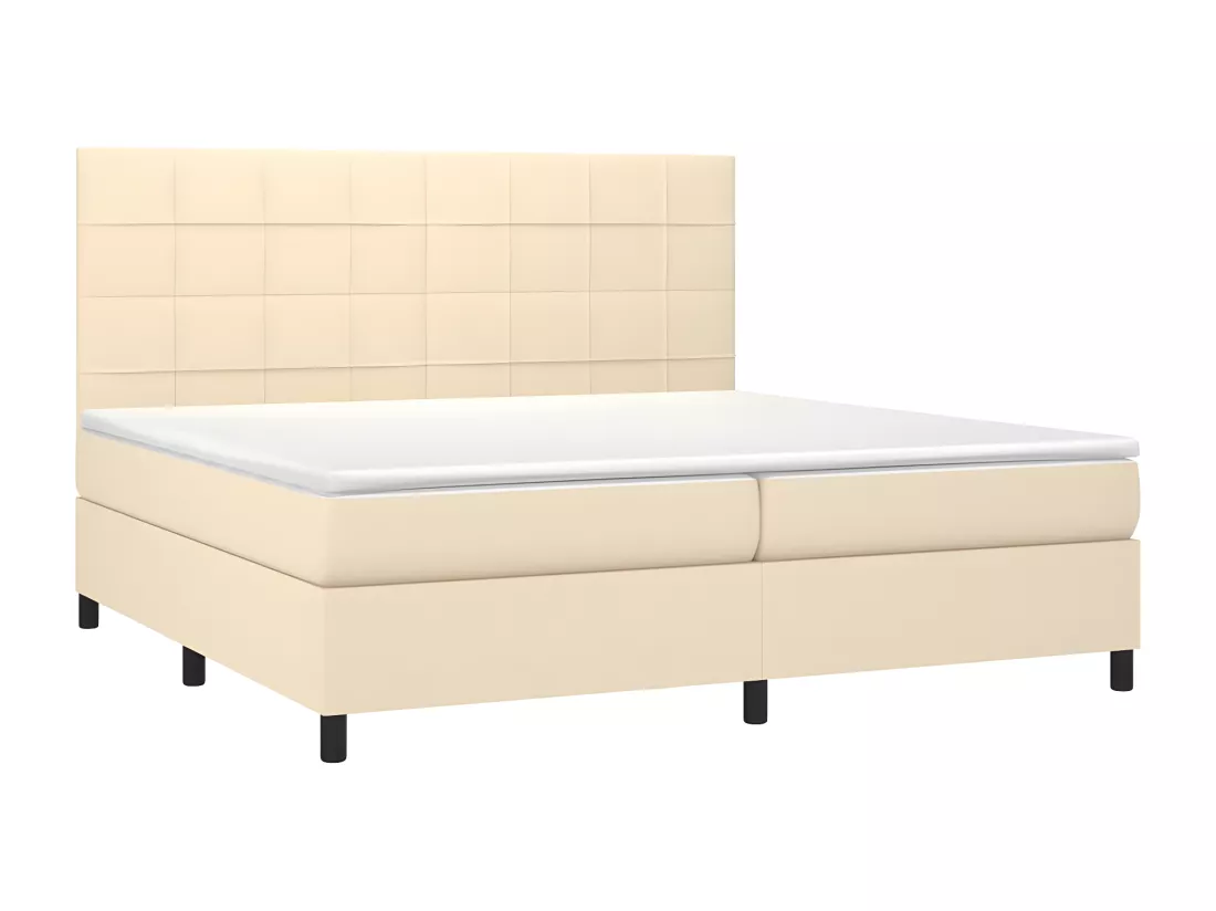 Sommier tapissier et matelas et LED Crème 200x200 cm Tissu
