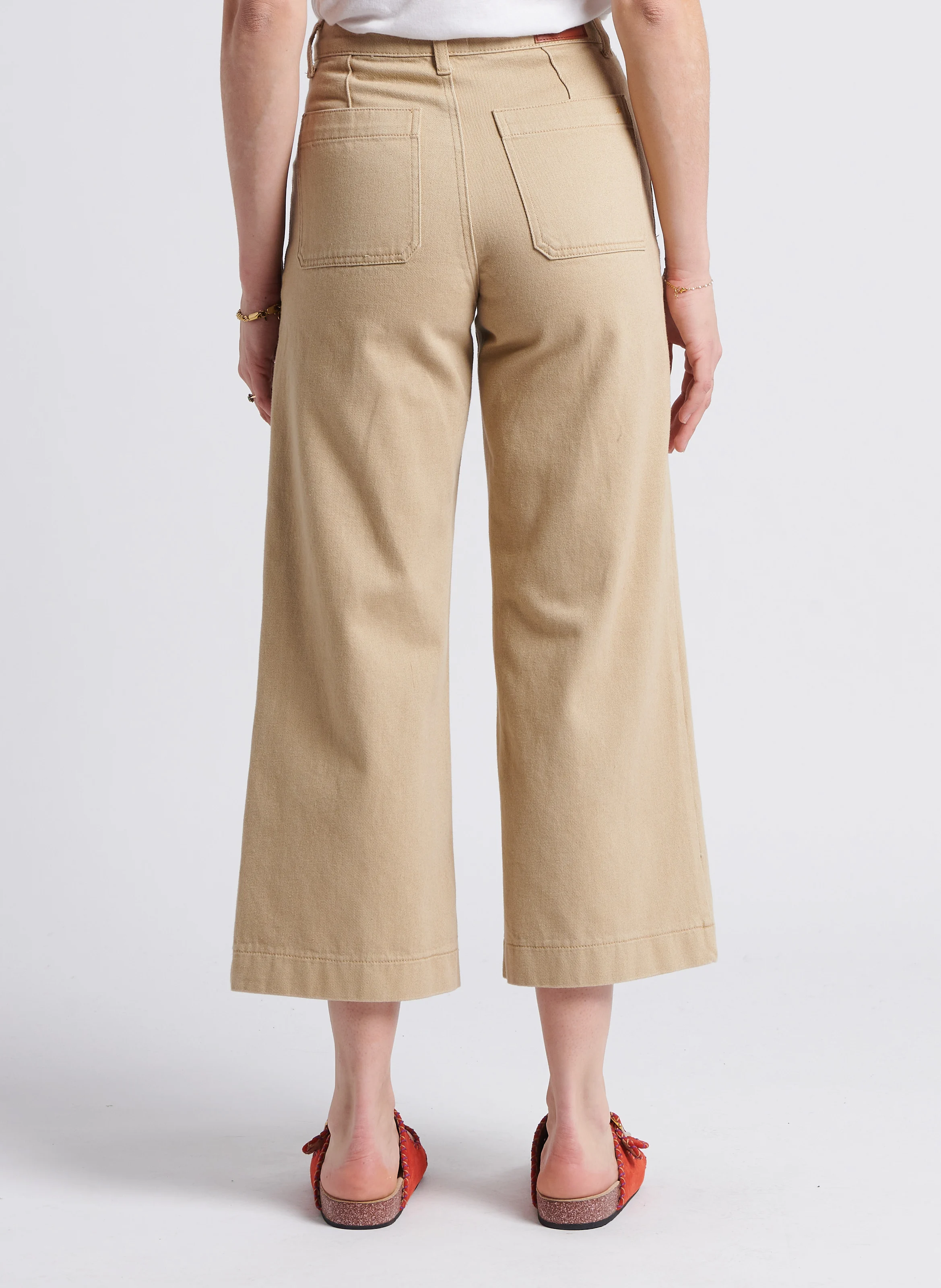 ATLANTA - Jean flare taille haute en coton mélangé | Beige