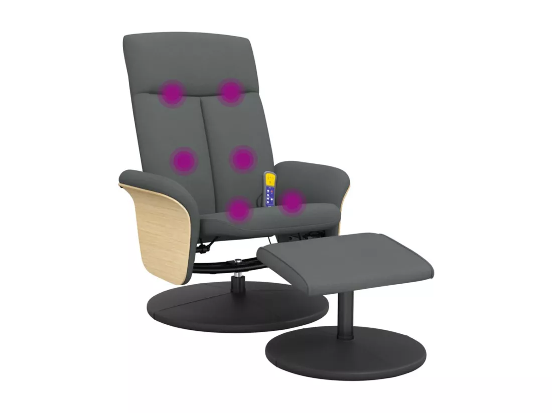 Fauteuil de massage inclinable et repose-pieds gris foncé tissu