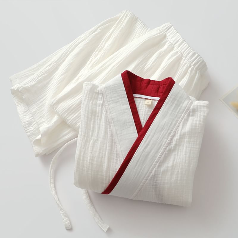 Finlies - Pyjamaset: 3/4-mouwen V-hals effen kimonotop + broek