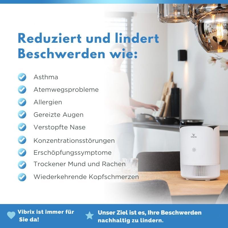 Vibrix PureFlow30 Luftreiniger mit H13 True HEPA-Filter - 5-Stufige Filtration mit Aktivkohlefilter, App-Steuerung Ionisator Luftreiniger, Energiesparend Luftfilter Ideal für Räume bis 50 m²