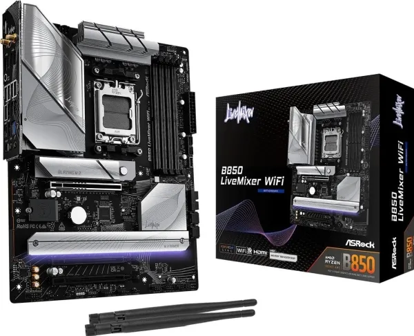ASRock B850 LIVEMIXER WIFI - Bundkort - ATX - Socket AM5 - AMD B850 Chipset - USB-C 3.2 Gen 2x2, USB-C 3.2 Gen2, USB 3.2 Gen 2, USB 3.2 Gen 1 - Wi-Fi 7, Bluetooth, 2.5 Gigabit LAN - onboard grafik (CPU påkrævet) - HD Audio (8-kanaler)