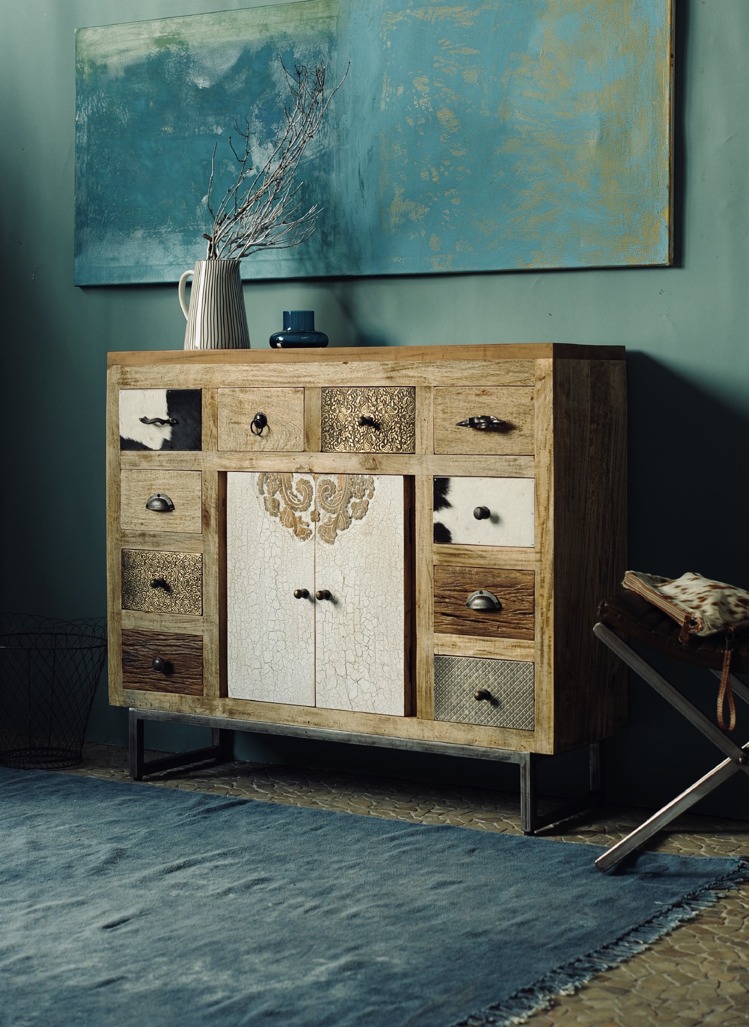 Sideboard 'Beaucoup', braun, schwarz, weiß, B 108 cm, H 91 cm, T 31 cm von fischer's lagerhaus