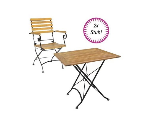 Lindau tuinmeubelset met armleuningen, hout, 3-delig, naturel, opvouwbaar
