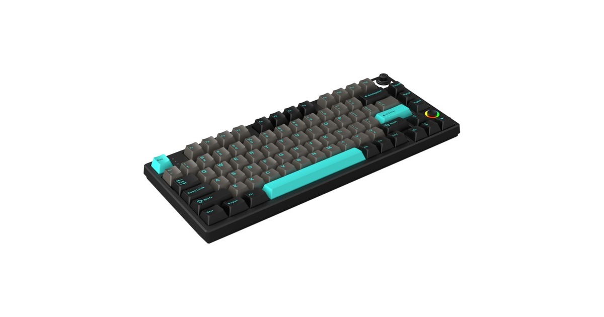HelloGanssHS75T Obsidian, toetsenbord  (Zwart/grijs, US lay-out, Gateron Yellow, 75%, RGB leds, PBT Doubleshot keycaps, hot swap, 2,4 GHz / Bluetooth / USB-C)