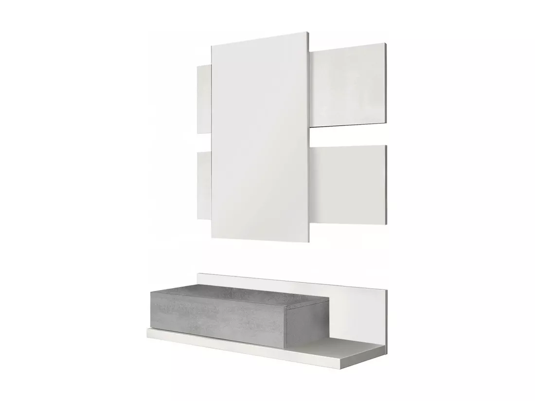 Meuble d'entrée Dcori, entrée suspendue avec miroir, meuble avec tiroir pour entrée, 75x29h90 cm, Blanc et Ciment