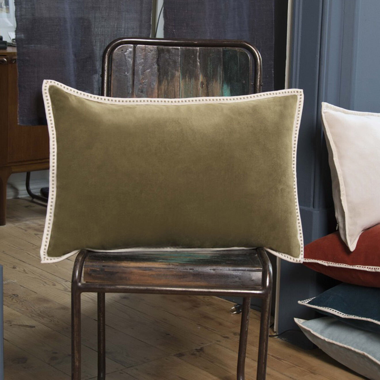Febronie Housse de coussin velours Ella coriandre