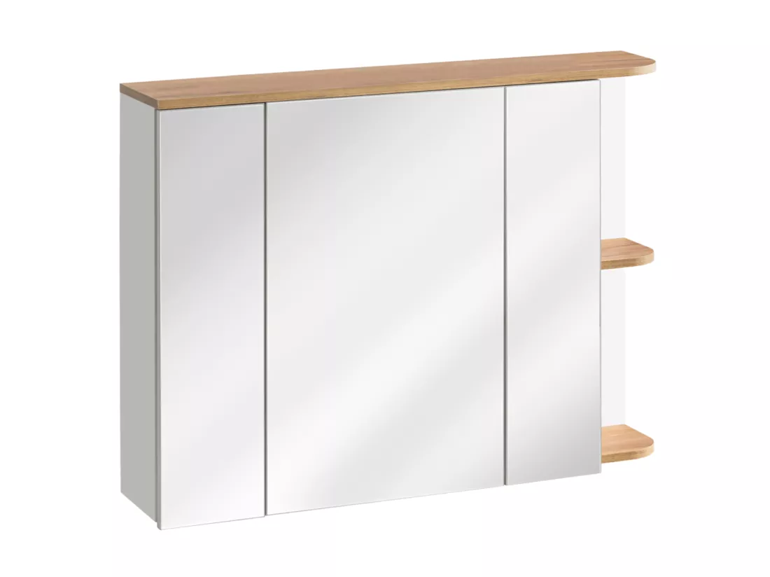 Meuble de salle de bain suspendu bois et blanc avec simple vasque, colonne et armoire de toilette - 94 cm - ANIDA