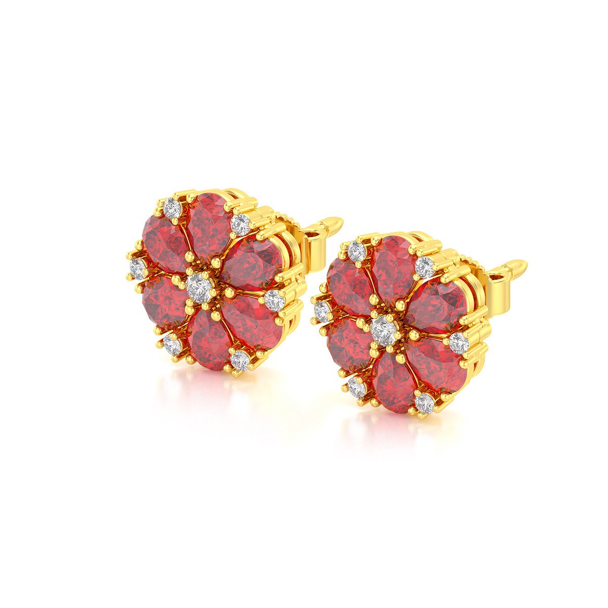 Boucles d'oreilles ADEN Or 585 Jaune Rubis et Diamant 2.74grs