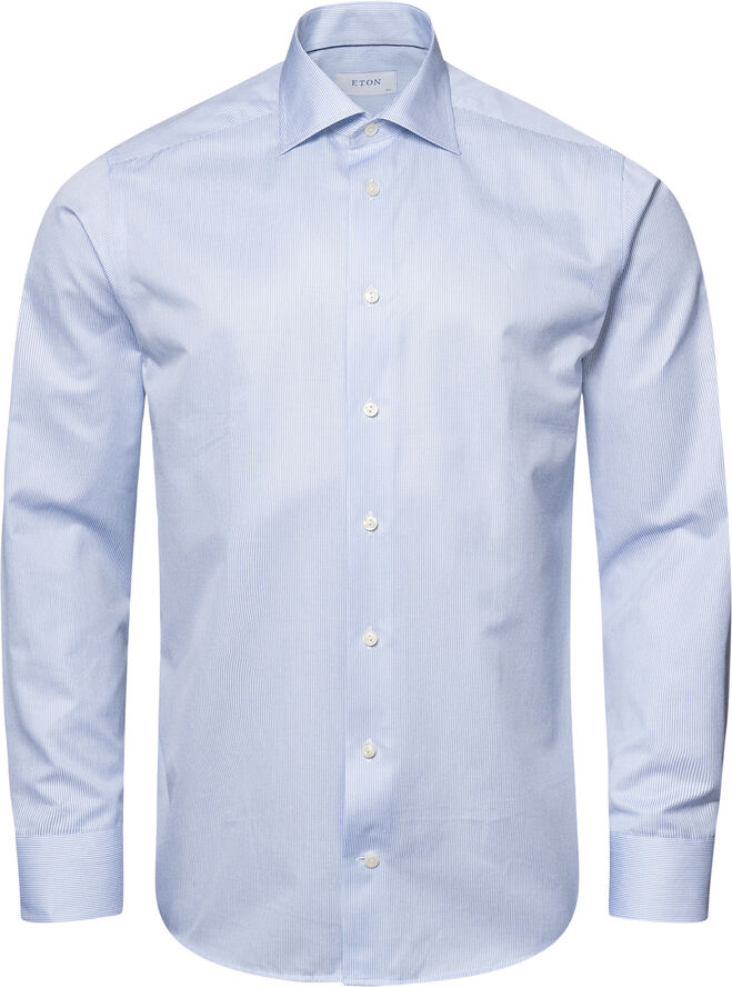 ETON Slim Fit Light Blue Fine Stripe Signature Twill Shirt Blå