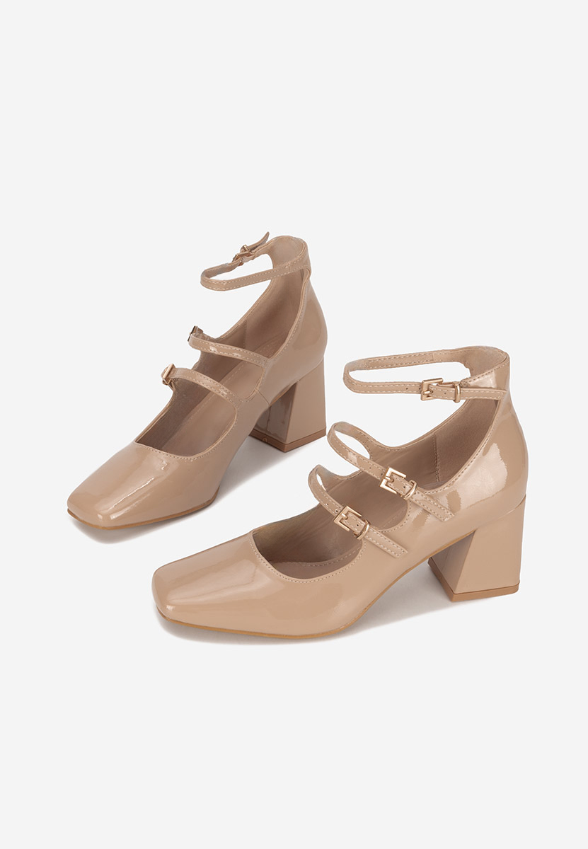 Chaussures vernies à talon épais beige Renelia