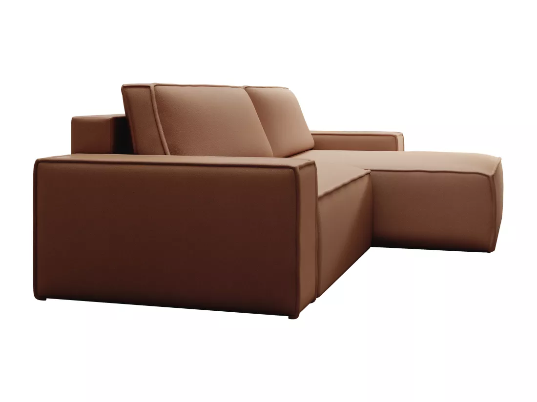 Canapé d'angle droit convertible en tissu effet cuir marron AMELIA