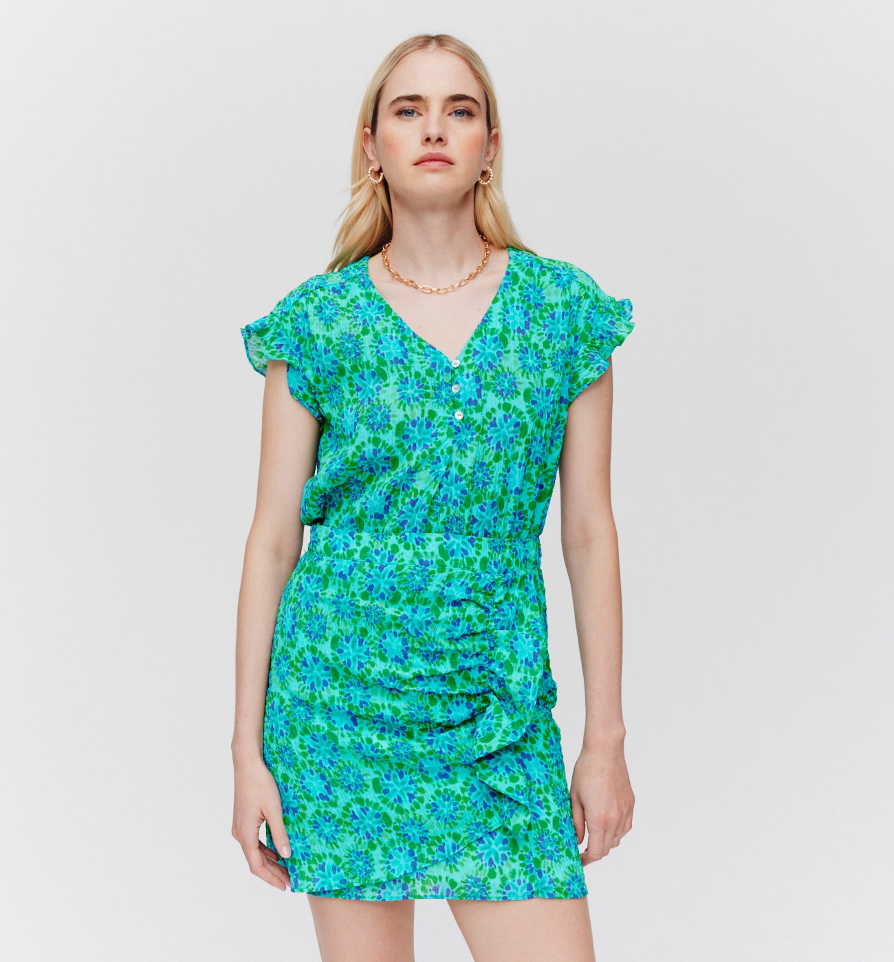 Mini-jupe volantée Femme - Imprimé vert
