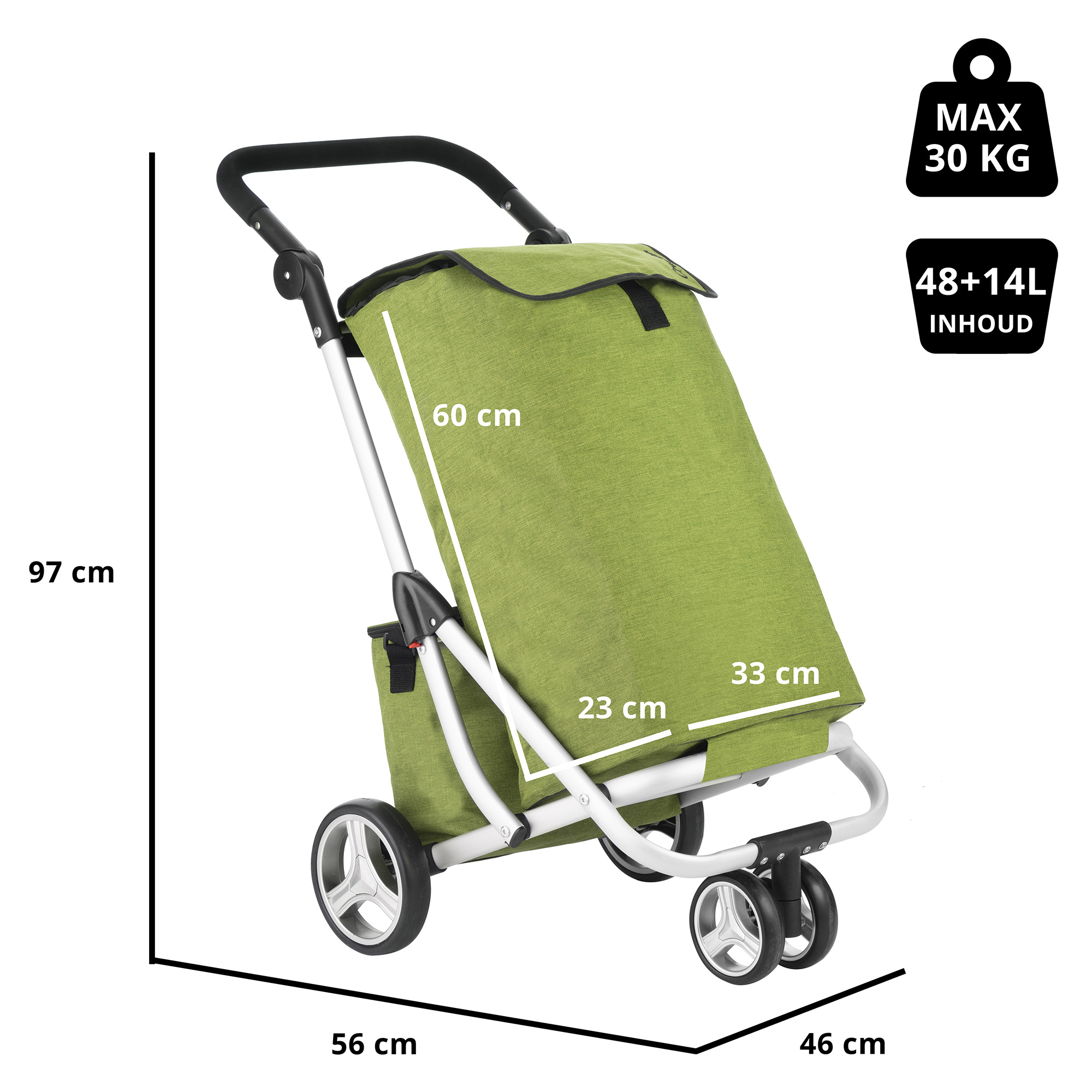 Cruiser 3-Wheel 58 liter boodschappentrolley met koeltas