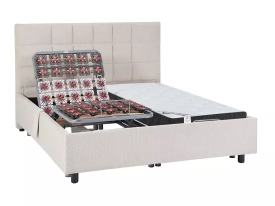 Lit électrique de relaxation déco tout plots + matelas ressorts ensachés et mémoire de forme - 2 x 70 x 190 cm - Tissu - Beige - MANAM de YSMÉE