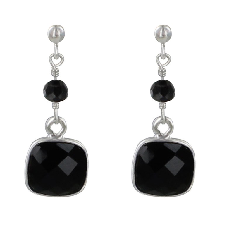 Boucles d'Oreilles Argent Perle et Pavé d'Onyx Noir Facetté