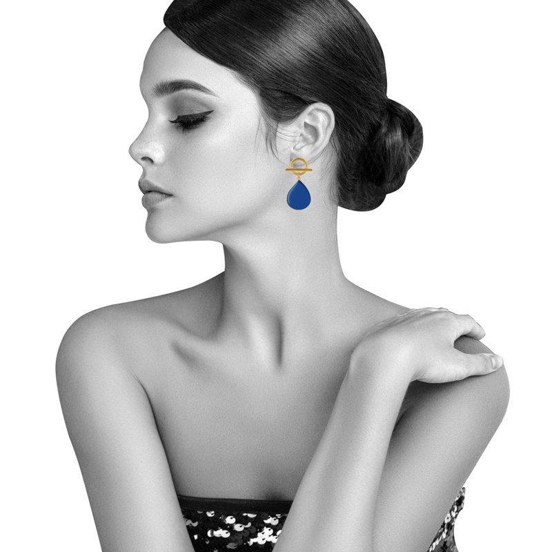 Boucles d'Oreilles Laiton Doré Fermoir T et Goutte Émaillée