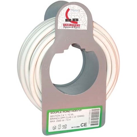 Câble d'installation H05VV-F - 2x1mm² -  L : 10 m - bobinot - blanc