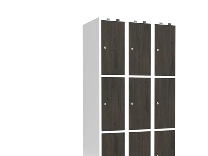 Garderobeskab 3x400 mm Lige tag 3-delt søjle Laminat dør Nocturne wood Cylinderlås