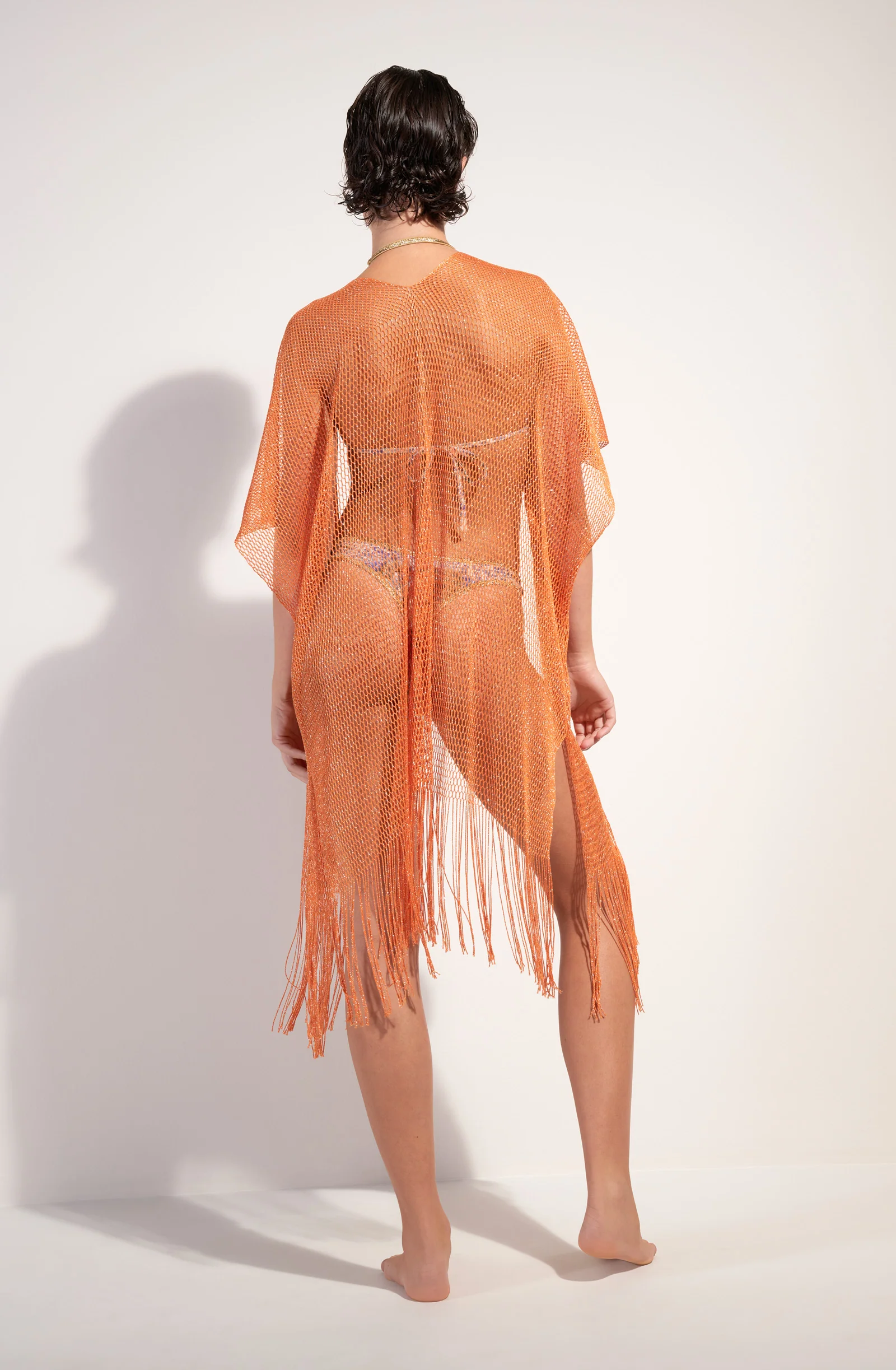 vita Veste kimono courte à franges orange Orange