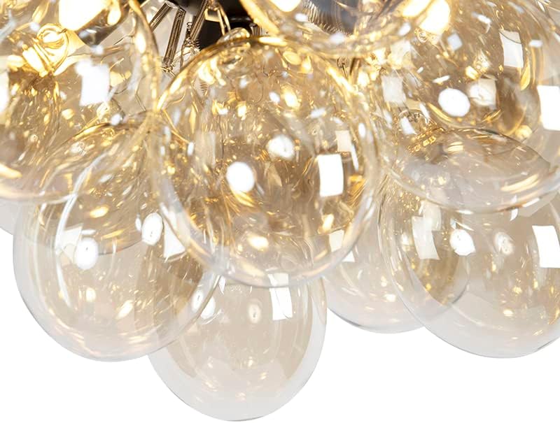 Qazqa - Design Deckenleuchte I Deckenlampe I Lampe I Leuchte schwarz mit Braunglas 6 Lampen - Uvas I Wohnzimmer I Schlafzimmer - Kugel I Kugelförmig - LED geeignet G9