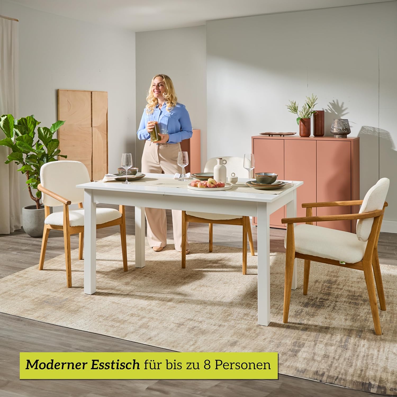 smart Esstisch 140x80 cm Weiß, Küchentisch ausziehbar bis 180 cm, Esszimmertisch aus Holzwerkstoff inkl. erweiterbare Auszugsplatte, moderner Tisch für bis zu 8 Personen