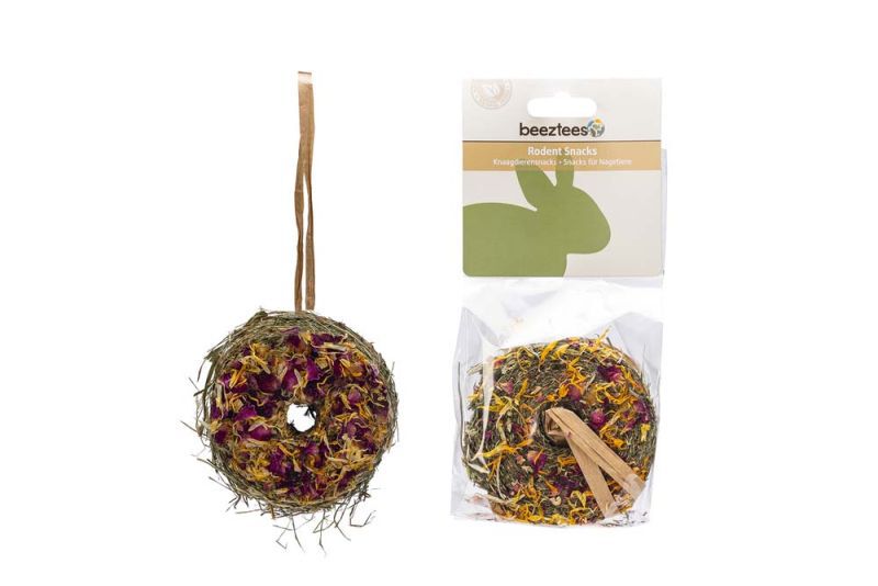 Beeztees Hooi donut - Knaagdiersnack - 65 Gram - bloemen