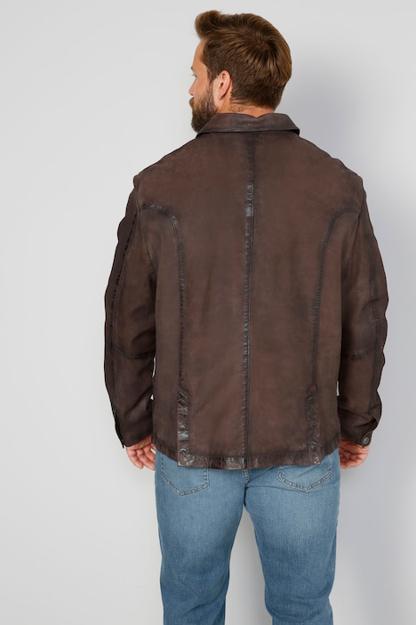 Boston Park Lederjacke, Used-Optik-Nähte, bis 74