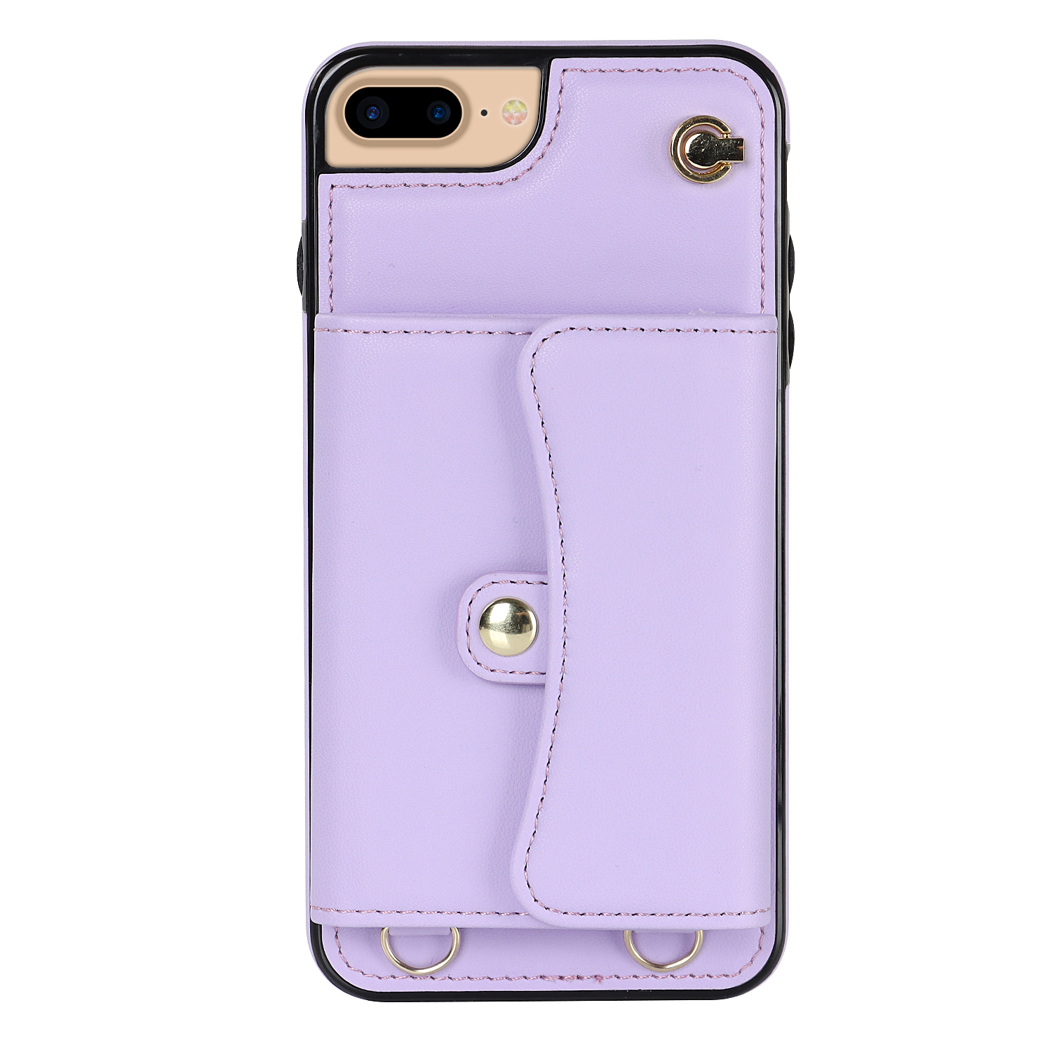 iPhone SE (2022/2020) / 8 / 7 / 6S Necklace Leder Schutz Hülle mit Kartenfach   Handykette (140cm) - Lila