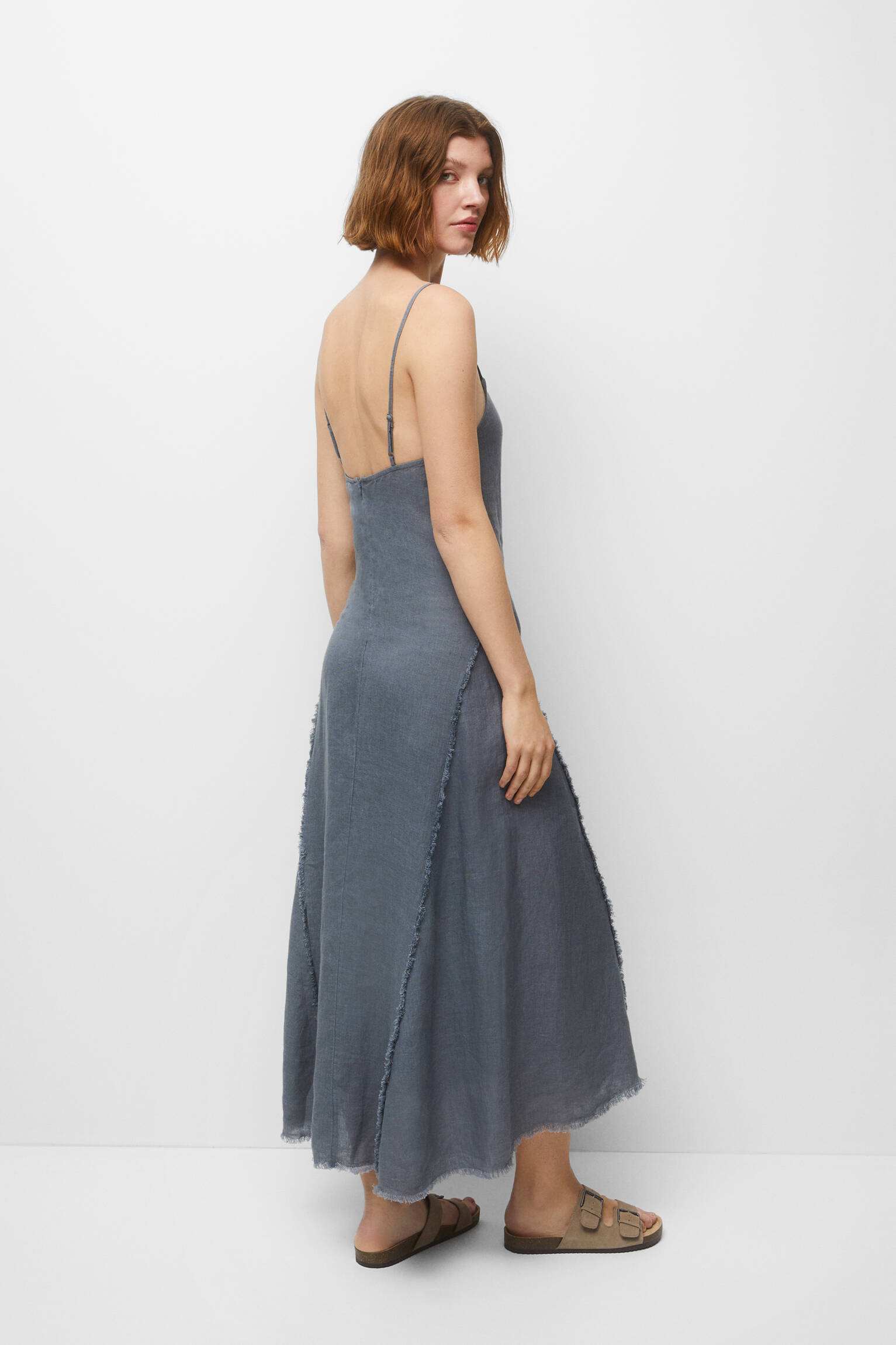 VESTIDO LONGO 100% LINHO - AZUL