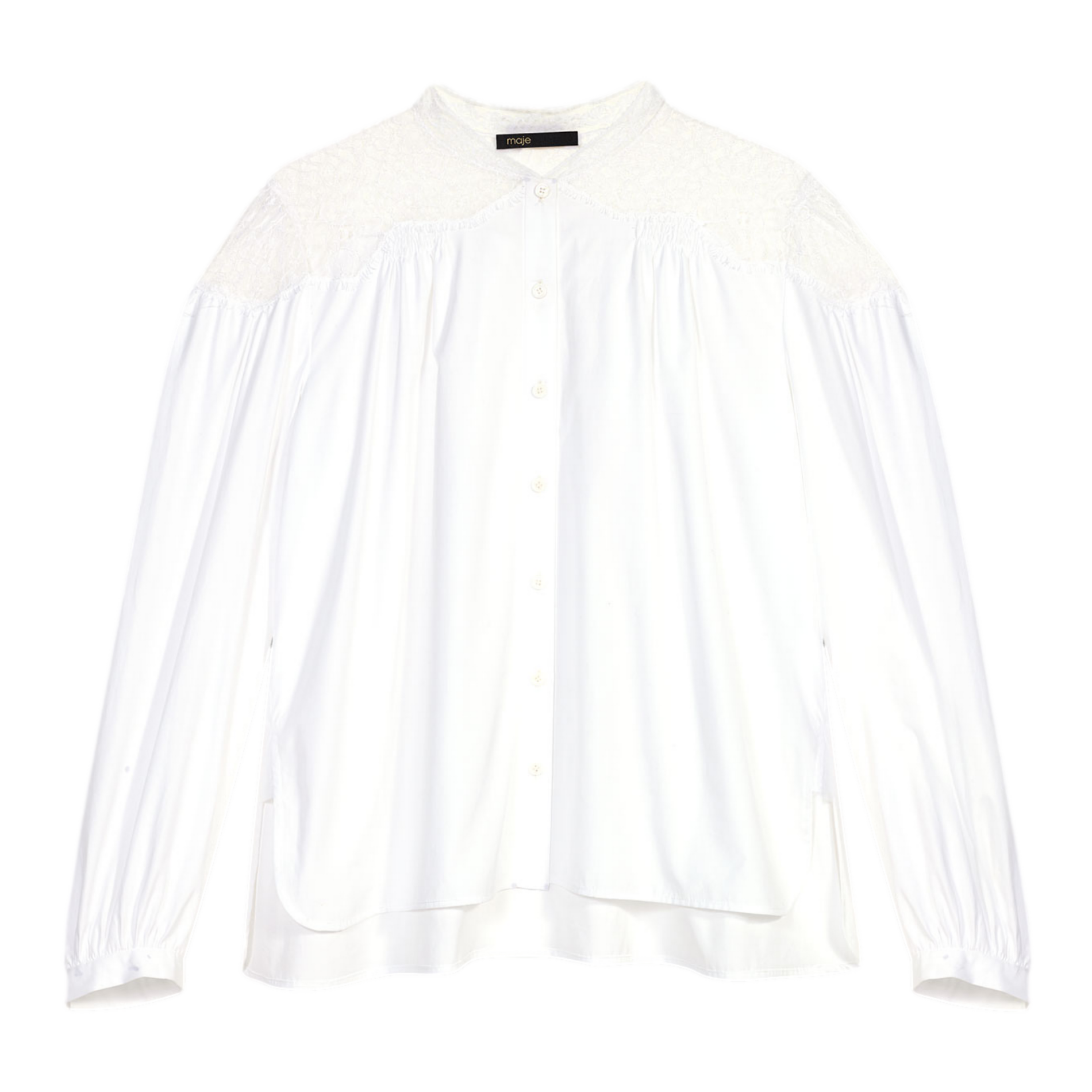 Chemise col rond droite en coton | Blanc