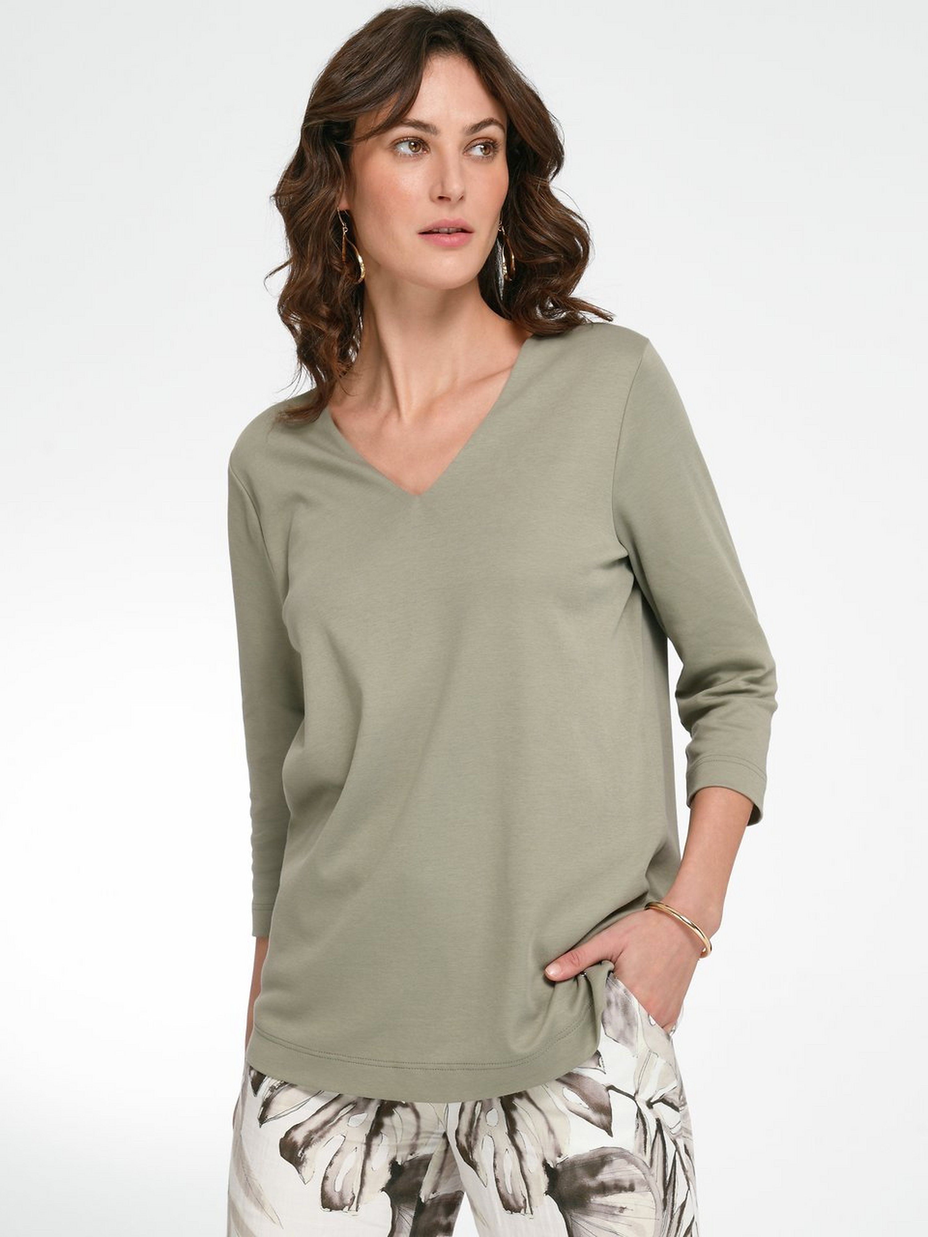 V-Shirt mit 3/4-Arm